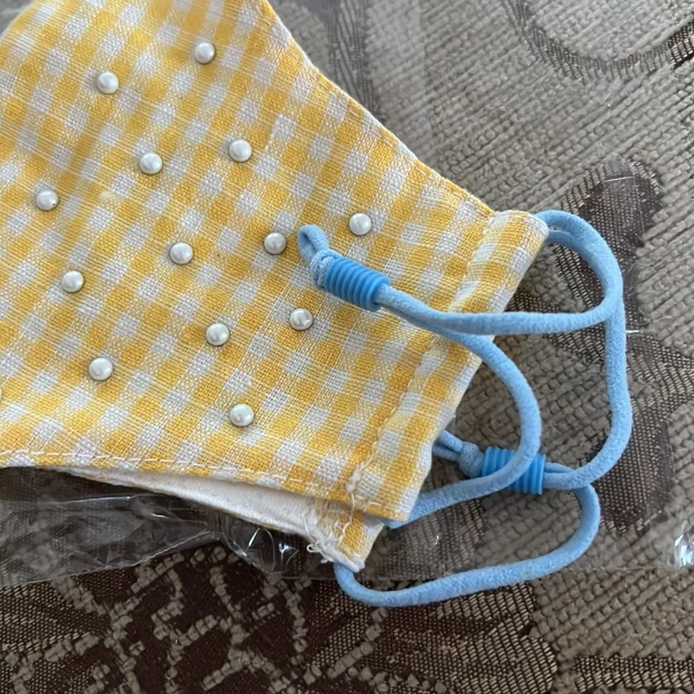 New Lele sadoughi yellow pearl embellished reusable mask